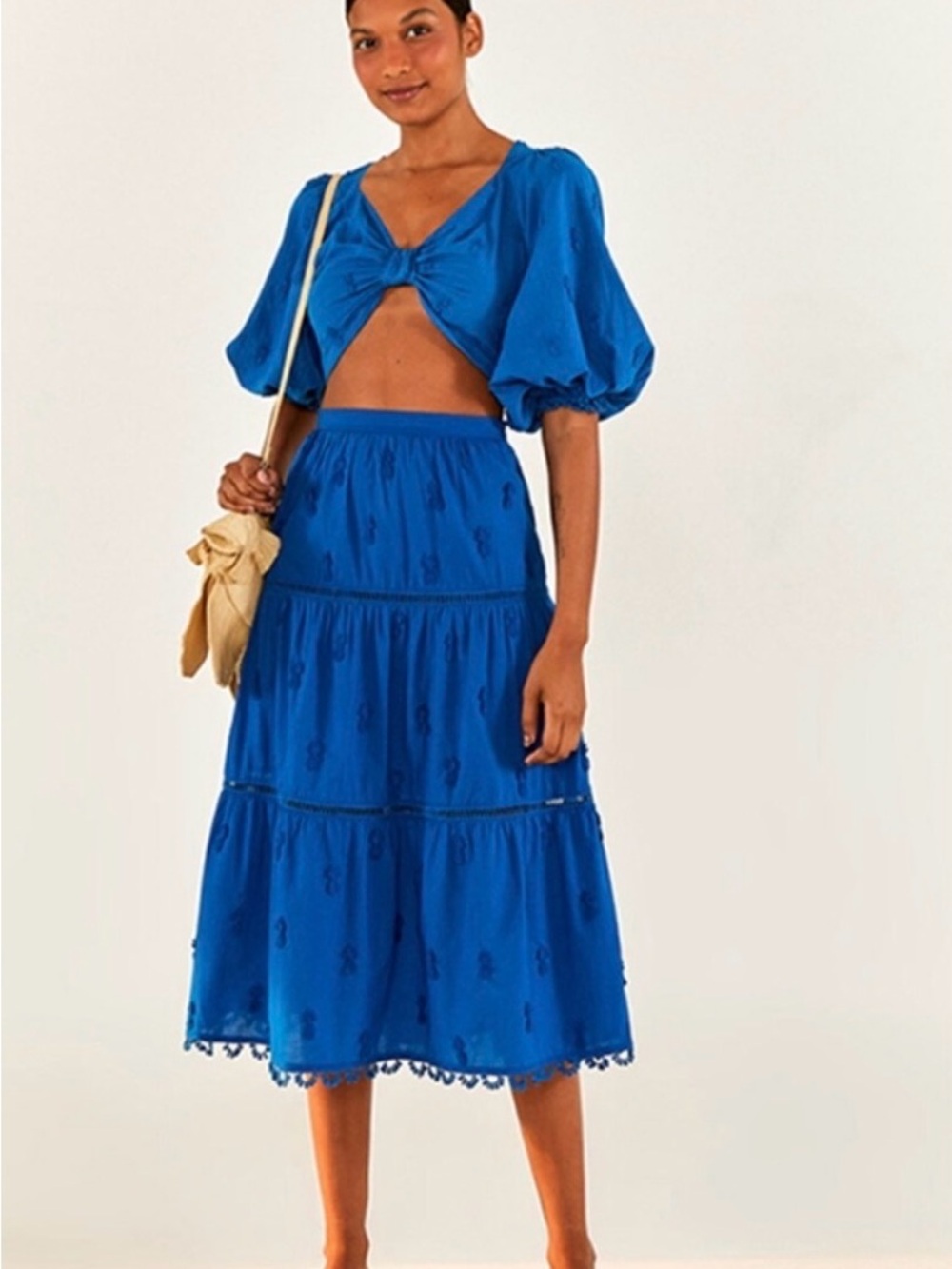 FARM Rio Electric Blue Tiered Midi Skirt
